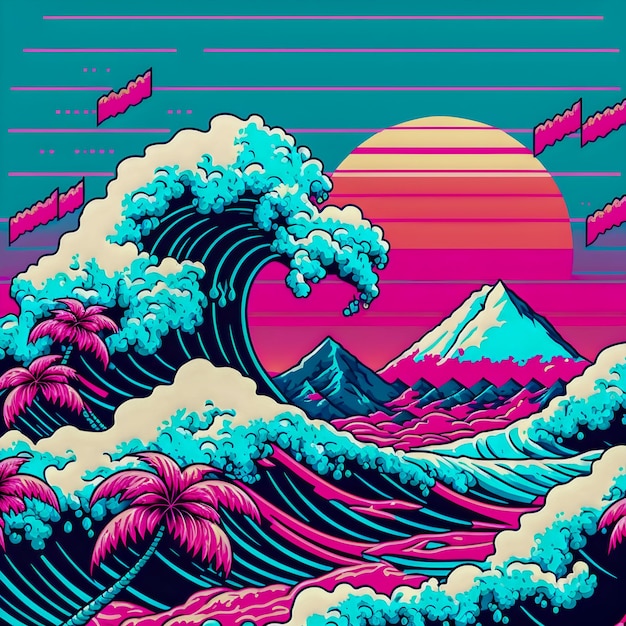 Modello Vaporwave illustrazione di sfondo in stile anni '80 e '90