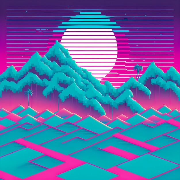 Modello Vaporwave illustrazione di sfondo in stile anni '80 e '90