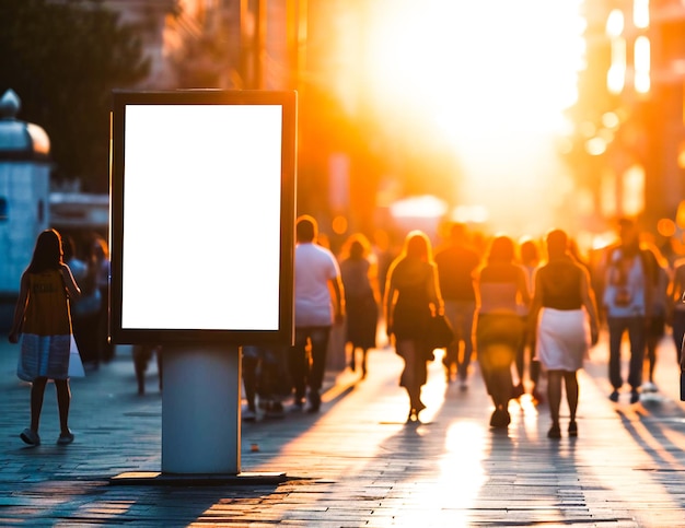 Modello verticale di cartellone LED bianco vuoto in città