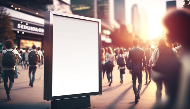 Modello verticale di cartellone pubblicitario a LED bianco vuoto in città