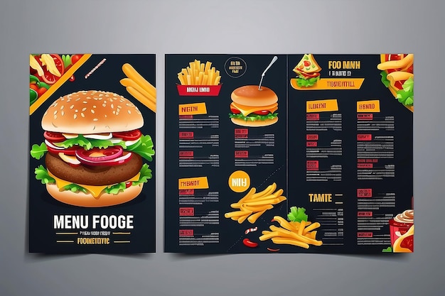 Modello vettoriale di progettazione del menu del fast food in formato A4 flyer banner e Layout Design food concept