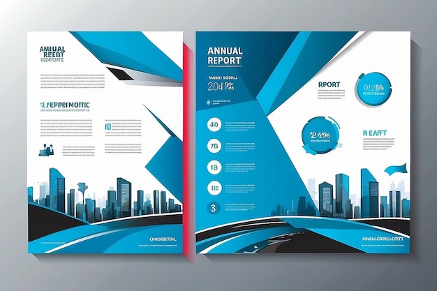 Modello vettoriale di progettazione del volantino del rapporto annuale blu Presentazione della copertina del volantino riassunto sfondo piatto