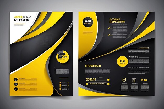 Modello vettoriale di riassunto aziendale per brochure AnnualReport Magazine Poster Presentazione aziendale Portfolio Flyer infografica con colore giallo e nero dimensione A4 davanti e dietro