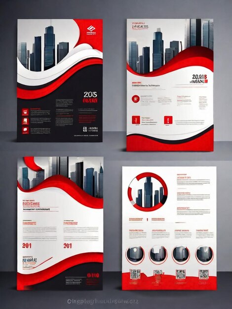 Modello vettoriale di riassunto aziendale per brochure AnnualReport Magazine Poster Presentazione aziendale Portfolio Flyer infografica con colore rosso e nero dimensione A4 Vettore anteriore e posteriore