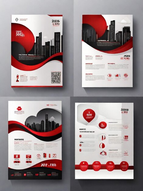 Modello vettoriale di riassunto aziendale per brochure AnnualReport Magazine Poster Presentazione aziendale Portfolio Flyer infografica con colore rosso e nero dimensione A4 Vettore anteriore e posteriore