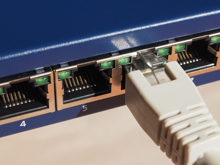 Photo modem router switch with rj45 ethernet plug ports