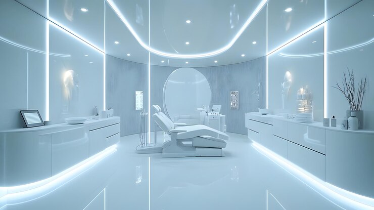 Modern and bright dental treatment room with advanced dental chair sleek design and wellorganized tools emphasizing a clean and professional environment