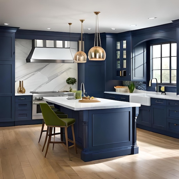 Modern classica cucina blu in una casa con un bellissimo design