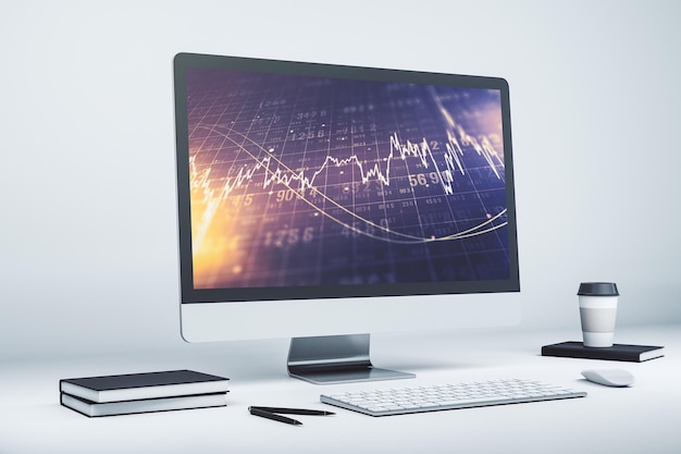 Modern computer screen with abstract financial diagram banking and accounting concept 3D Rendering