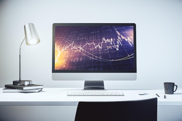 Modern computer screen with abstract financial diagram banking and accounting concept 3D Rendering