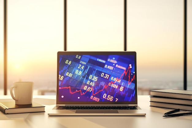 modern computer screen with abstract financial diagram banking and accounting concept 3d rendering