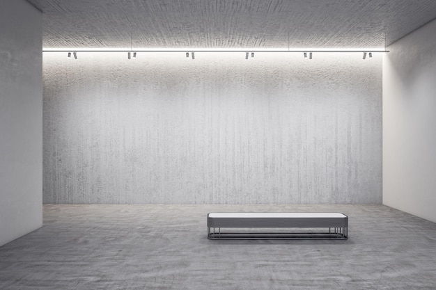 modern exhibition hall interior with bench performance and presentation concept mock up 3d rendering