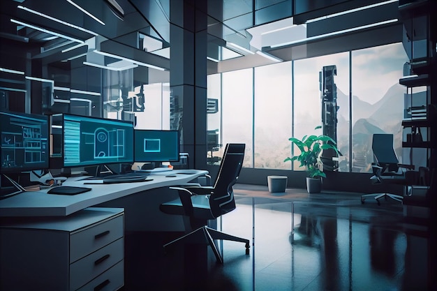 Modern futuristico open office roomgenerative ai