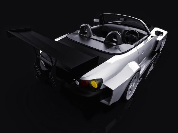 Modern gray metallic sports convertible. Open car with tuning. 3d rendering.