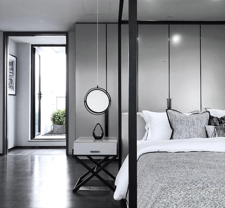 Photo modern minimalist gray bedroom