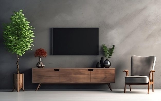 Modern Relaxation TV Cabinet Armchair e lampada in salotto AI generativa