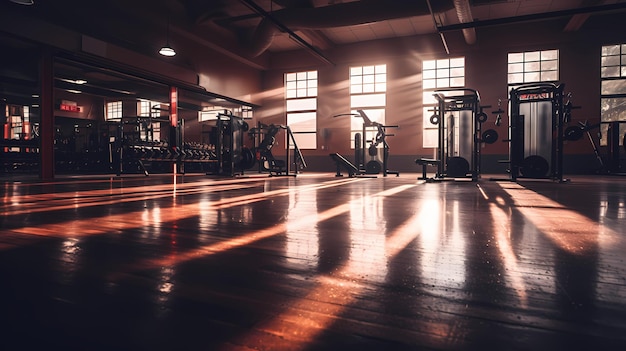 Moderna attrezzatura sportiva leggera in palestra Barbell di diverso peso su rack