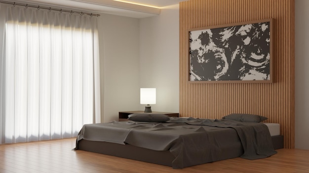 Moderna camera da letto minimalista su rendering 3d 3d render elegante illustrazione interna