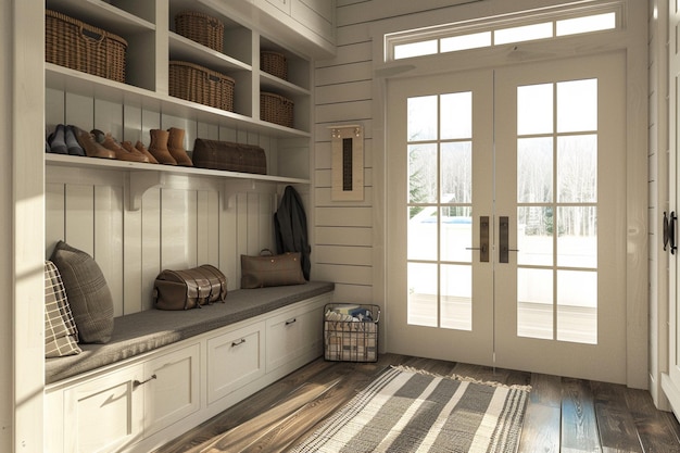 Moderna casa agricola mudroom con storage incorporato octa