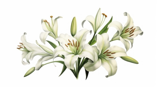 Moderna collezione Watercolour Lily su sfondo bianco nitido IA generativa