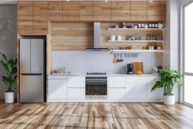 Moderna cucina contemporanea interior design bianco e legno