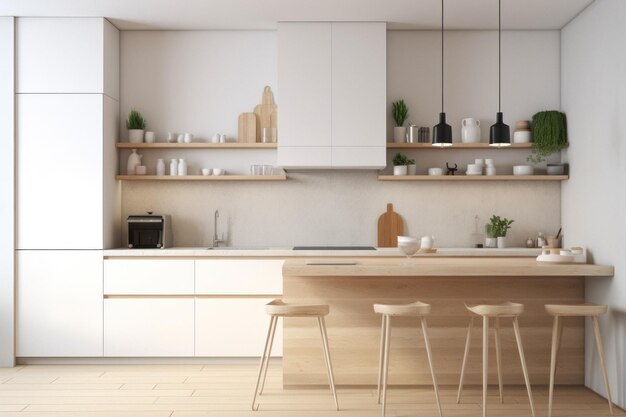 Moderna cucina scandinava con parete vuota