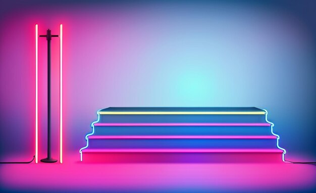 Moderna eleganza al neon Realistico podio vuoto con riflettori rosa e blu