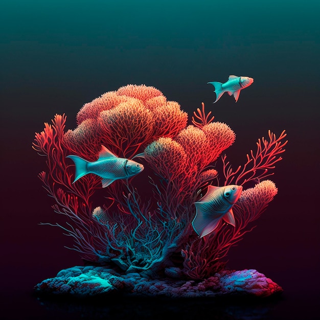 Moderna illustrazione stilizzata di un corallo con pesce