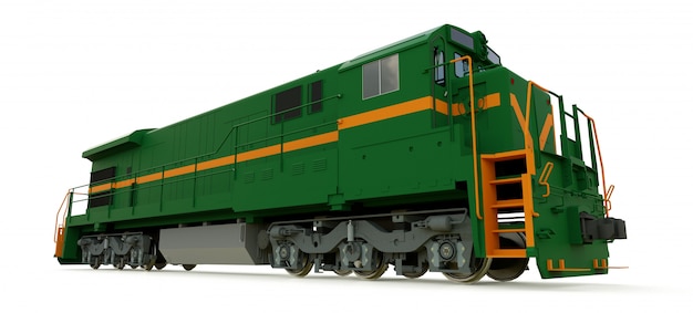 Moderna locomotiva ferroviaria diesel verde con grande potenza e resistenza per lo spostamento di treni ferroviari lunghi e pesanti