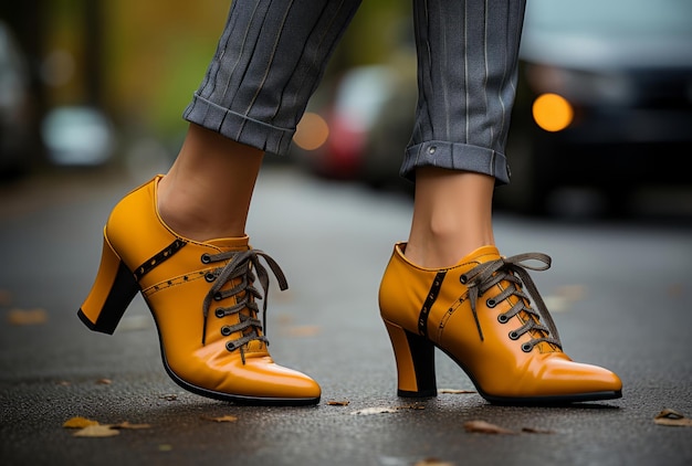 Moderna moda tacchi alti e gambe di donna ai generato scarpe eleganti di persona elegante in strada