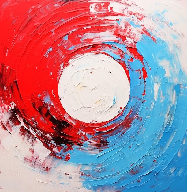 Moderna pittura d'arte astratta a parete con colori rosso, blu, arancione e bianco