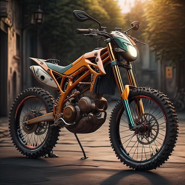 Moderna potente moto sportiva su uno sfondo colorato ai generativo