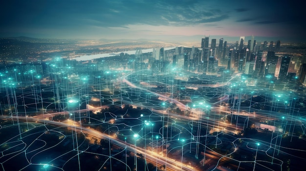 Moderna rete di smart city interconnessa AI generata