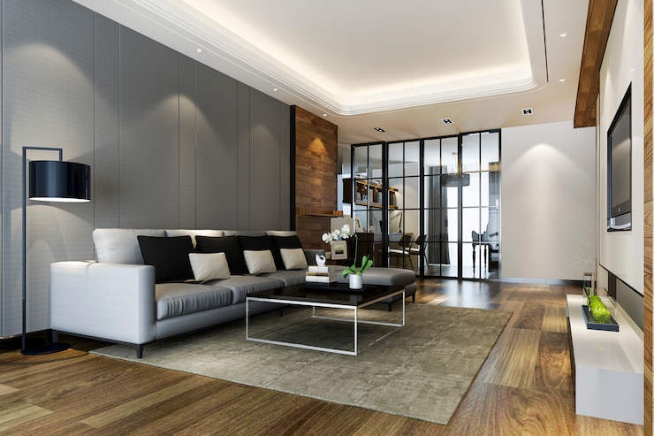 Foto moderna sala da pranzo e cucina con soggiorno con arredamento di lusso