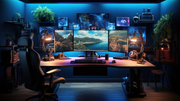 Moderna sala giochi con sedia da gaming e PC