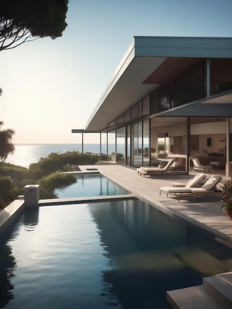 Moderna villa di lusso al tramonto Casa privata con piscina a sfioro