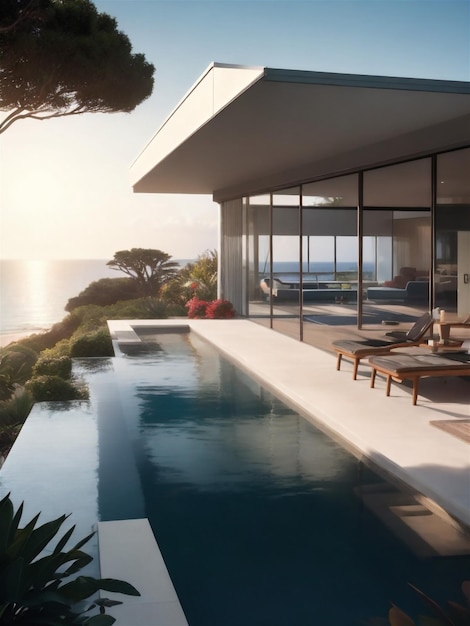 Moderna villa di lusso al tramonto Casa privata con piscina a sfioro