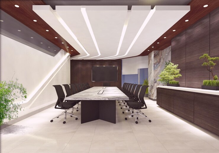 Moderne piante di interior design per sale riunioni di ufficio sulla decorazione dello spazio