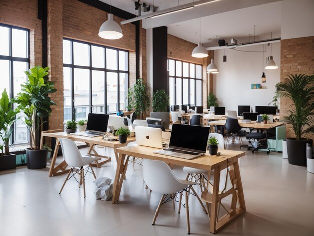 Moderni gadget nell'interno degli uffici di coworking durante