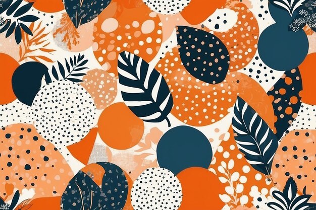 Moderni modelli di collage esotici di polka dot floreali arancione per tessuti di carta e decorazioni d'interno