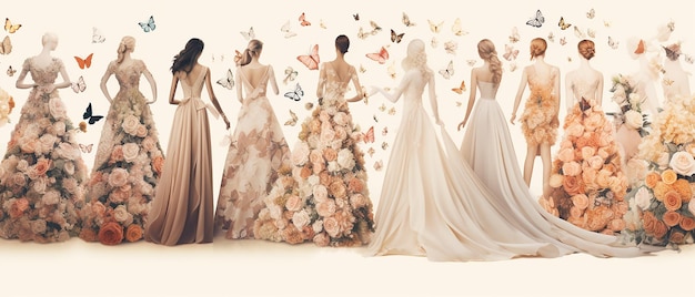 Moderni modelli floreali romantici raffigurano una moderna celebrazione nuziale