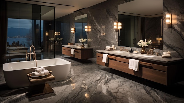 Moderno bagno in marmo grigio Design elegante con illuminazione LED