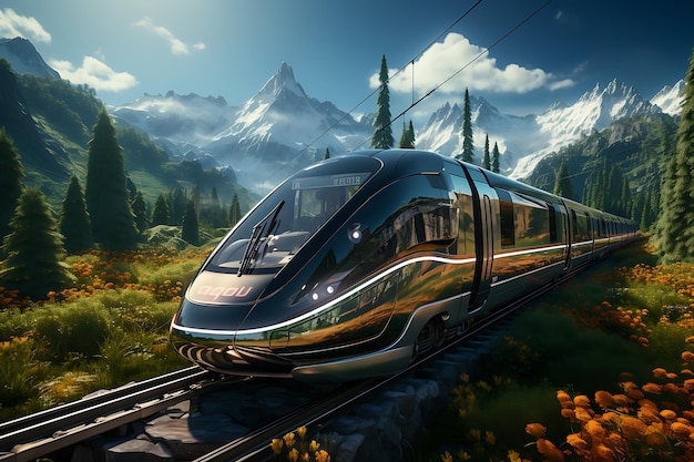 moderno concetto di viaggio del passeggero del treno ad alta velocità consegna del carico AI generato