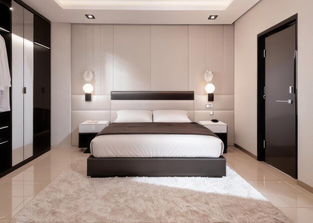 moderno design degli interni delle camere da letto in stile lusso e minimalismo