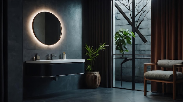 Moderno design interno del bagno con pareti nere