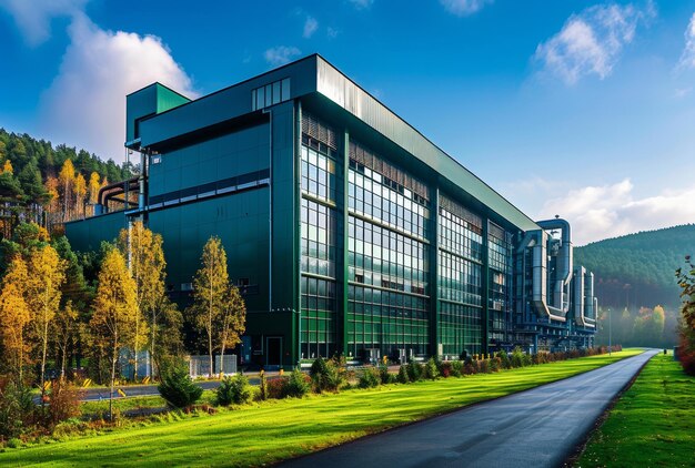 Moderno edificio industriale nella foresta