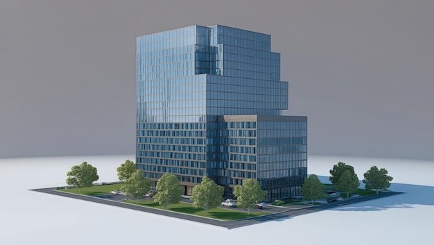 Moderno edificio per uffici circondato da vegetazione ideale per uso aziendale