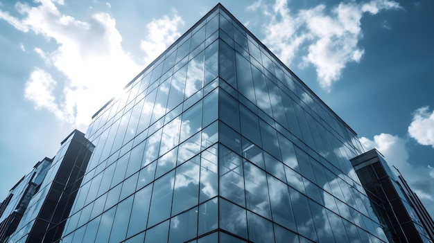 Moderno edificio per uffici in vetro con cielo blu