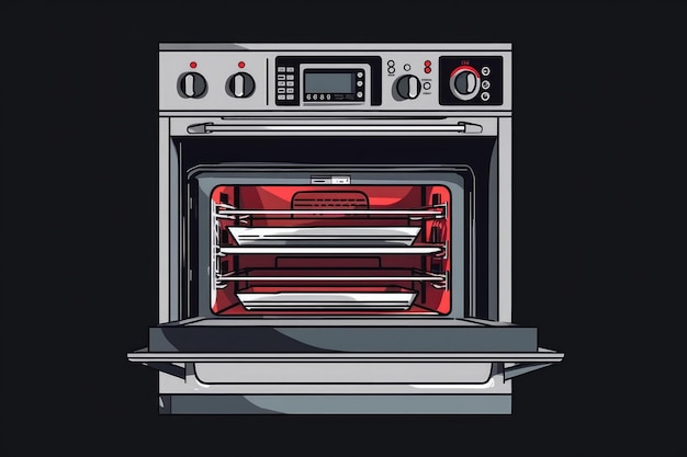 Moderno forno rosso con vista sull'interno IA generativa