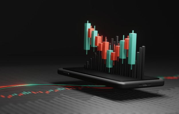 Moderno infografico Candlestick Chart su smartphone per analisi finanziarie e strategie di investimento